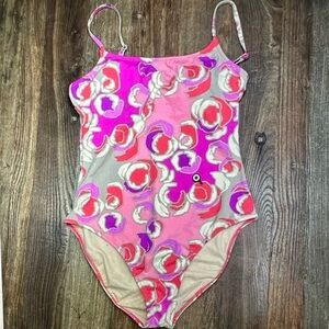 Garnet Hill Floral One Piece Swimsuit - Pink and Cream